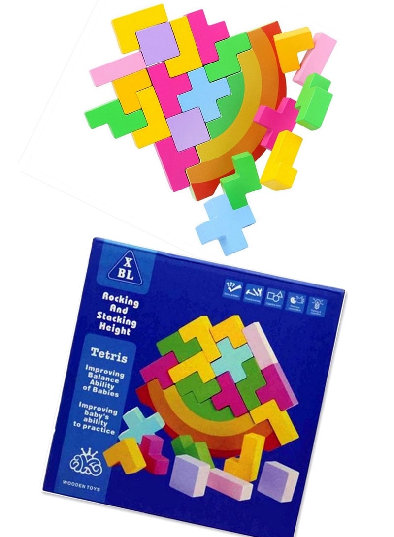 Wooden Balance Toy for Kids Rocking and stacking Height Tetris Puzzle - Image 1