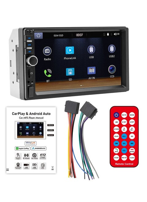 7 Inch 1080p HD Touch Screen Radio, Double Din Car Stereo Compatible With Carplay And Android, Wireless Carplay & Android Auto Car Stereo Receiver, USB Car Multimedia Mp5 Player, (F7018c)