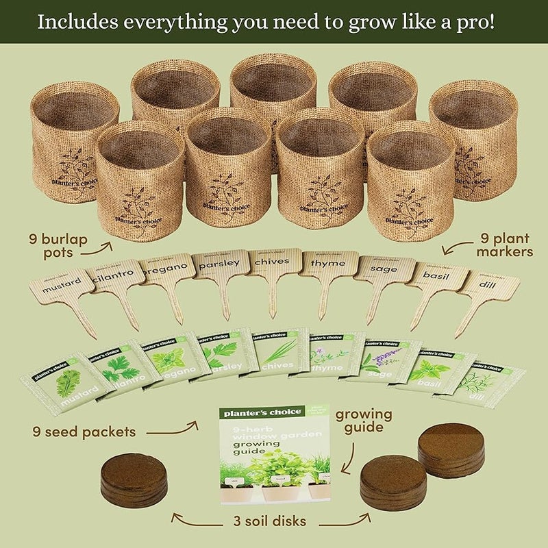 Planters' Choice 9 Herb Indoor Window Garden Kit - House Plants Seeds - Best Unique Easter Gift Ideas for Women, Mom, Friend, Her, Birthday, Housewarming, Mother - New Home Kitchen Gifts - Image 4