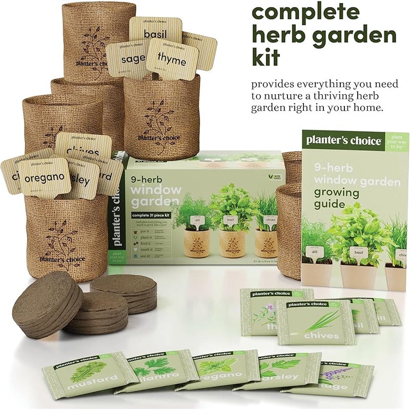 Planters' Choice 9 Herb Indoor Window Garden Kit - House Plants Seeds - Best Unique Easter Gift Ideas for Women, Mom, Friend, Her, Birthday, Housewarming, Mother - New Home Kitchen Gifts - Image 2