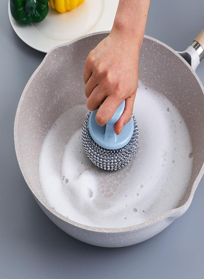 Sevia Multi-Purpose Scourer Scrub Pad with Plastic Handle Cleaning Easy Scouring Scrubbing Brush for Pot Pan Dish Wash Cleaning | Reusable Household Dish Scrubber (1Set of 2Pcs) - Image 4
