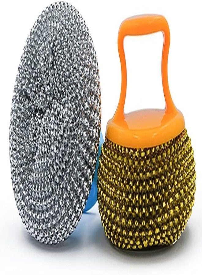 Sevia Multi-Purpose Scourer Scrub Pad with Plastic Handle Cleaning Easy Scouring Scrubbing Brush for Pot Pan Dish Wash Cleaning | Reusable Household Dish Scrubber (1Set of 2Pcs) - Image 1