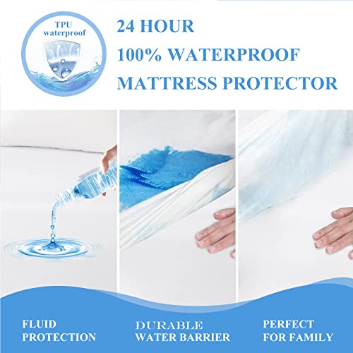 Softhour King Waterproof Mattress Protector - Noiseless, Breathable, Machine Washable Fitted Mattress Cover with Deep Pocket up to 5”-21”（White） - Image 3