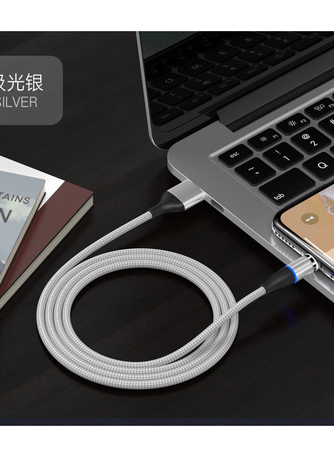 Generic - ⭐ Magnetic DATA USB Cable 3A Fast Charging 380° Rotate with Type C+Micro+Lightning Plugs كابل شحن مغناطيسي ماغنيتك بطول 2 متر يدعم نقل البيانات يدعم الشحن السريع مع 3 راس متغير تايب سي وميكرو وايفون Magnetic Cable Fast Charging Cable Micro USB Type c & iOS Phone 3A Fast Charging With Data Transfer 7 Pin Connector 360 Degree Rotation LED Indication 2 Meter Length - Image 1