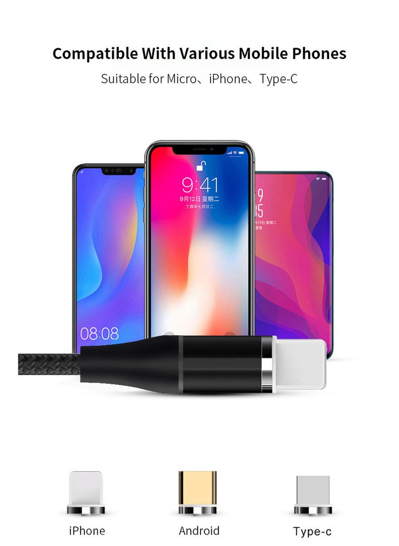 Generic - ⭐ Magnetic DATA USB Cable 3A Fast Charging 380° Rotate with Type C+Micro+Lightning Plugs كابل شحن مغناطيسي ماغنيتك بطول 2 متر يدعم نقل البيانات يدعم الشحن السريع مع 3 راس متغير تايب سي وميكرو وايفون Magnetic Cable Fast Charging Cable Micro USB Type c & iOS Phone 3A Fast Charging With Data Transfer 7 Pin Connector 360 Degree Rotation LED Indication 2 Meter Length - Image 1