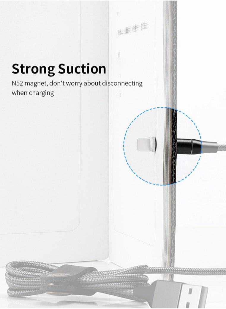 Generic - ⭐ Magnetic DATA USB Cable 3A Fast Charging 380° Rotate with Type C+Micro+Lightning Plugs كابل شحن مغناطيسي ماغنيتك بطول 2 متر يدعم نقل البيانات يدعم الشحن السريع مع 3 راس متغير تايب سي وميكرو وايفون Magnetic Cable Fast Charging Cable Micro USB Type c & iOS Phone 3A Fast Charging With Data Transfer 7 Pin Connector 360 Degree Rotation LED Indication 2 Meter Length - Image 1