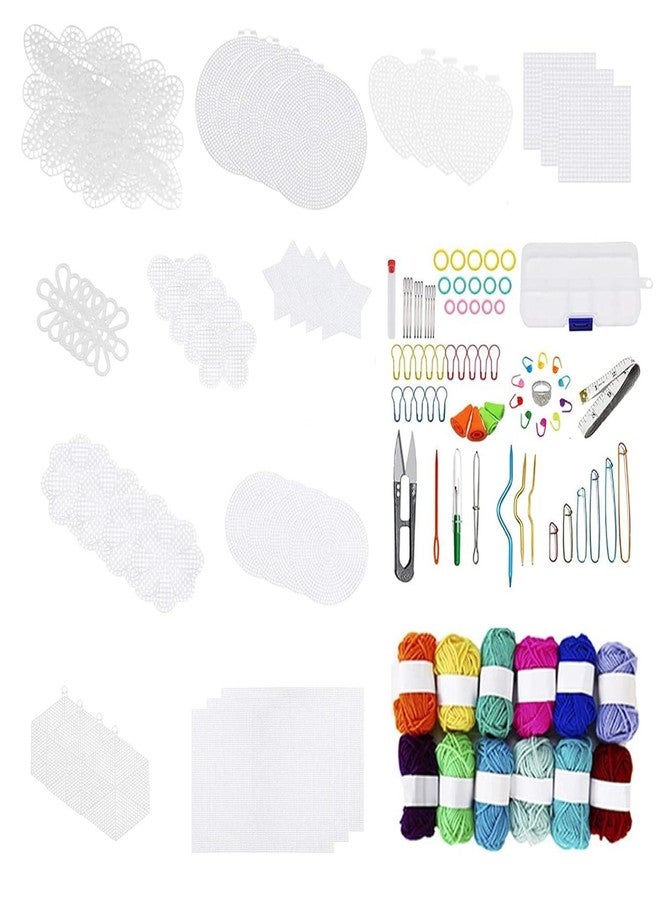 Aulufft 53 Pieces Mesh Plastic Canvas Kit Including 11 Shapes Clear Plastic Sheets and Embroidery Tools for Embroidery, Knit, Yarn Crafting - Image 1