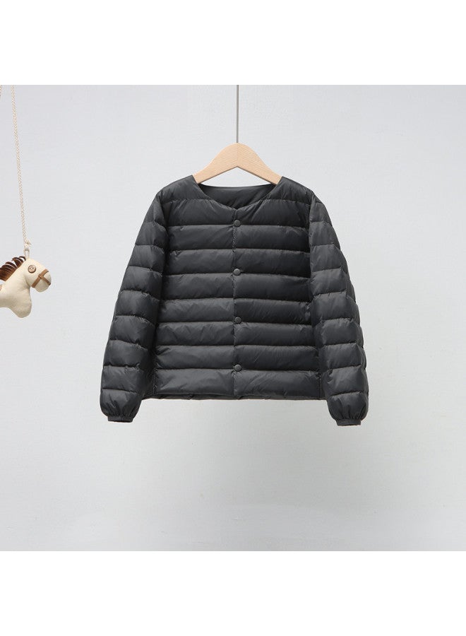 Pinghu Men's Women's Kids' Clothing Autumn Winter Round Neck Down Vest New Style Lightweight Warmth Simple Solid Color Long Sleeve Down Jacket