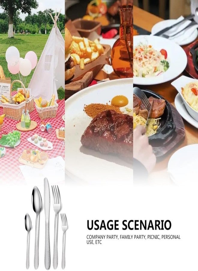 طقم أدوات مائدة فضية من RASOIWARE، 20 قطعة، أدوات مائدة مسطحة من الفولاذ المقاوم للصدأ، طقم أدوات مطبخ لتقديم الطعام لأربعة أشخاص، للاستخدام المنزلي والمطبخ - بنمط عيد الميلاد (فضي) - Image 4