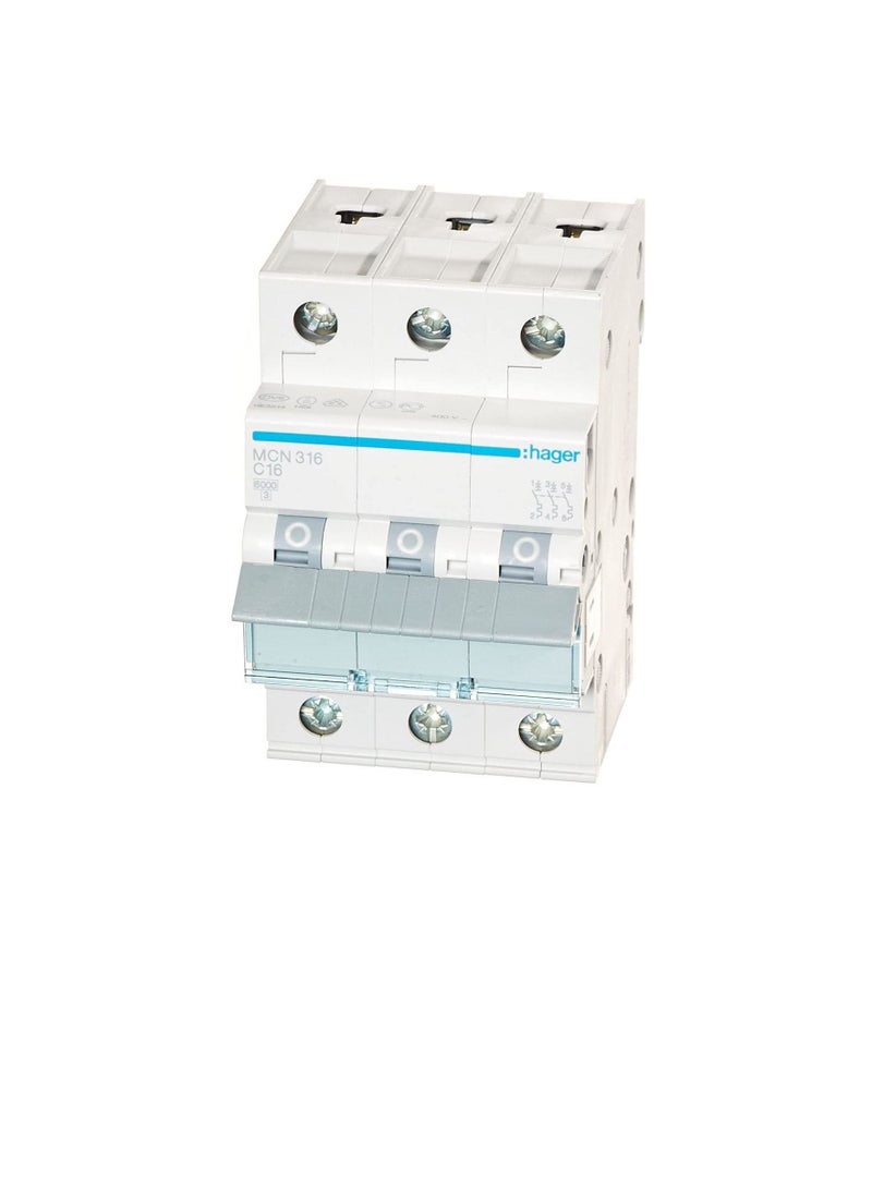 هاجر هاجر  قاطع دارة مصغر ثلاثة أقطاب 16A 6KA TP MCB TYPE C MCN316  - Image 1
