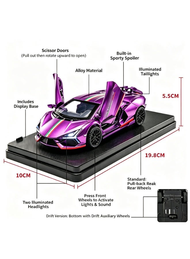 LAMBORGHINI High-Detail Alloy Car Model with Realistic Lighting & Sound Effects, 1:32 Scale Die-Cast Vehicle, Collectible Display Model for Adults & Kids - Image 2