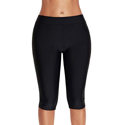 Lu's Chic Women's Long Leg Swim Bike Shorts Tummy Control Capri Boardshorts Plus Size Knee Length Swimming Legging Pants High Waisted Tights Board Shorts Swimwear Black 4-6 - Image 4