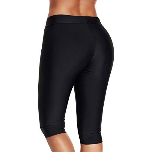 Lu's Chic Women's Long Leg Swim Bike Shorts Tummy Control Capri Boardshorts Plus Size Knee Length Swimming Legging Pants High Waisted Tights Board Shorts Swimwear Black 4-6 - Image 2