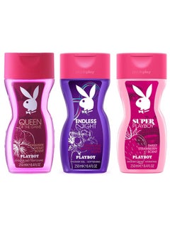 PLAYBOY Queen Of The Game + Endless Night Women + Super Women Shower Gel Combo For Women (750 Ml, Pack Of 3)  - Image 1