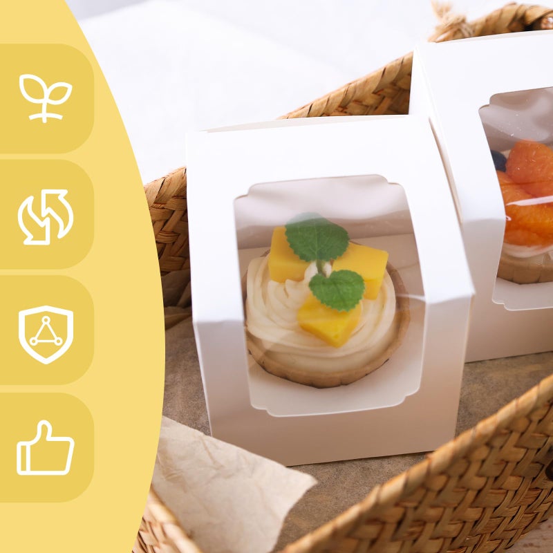 VGOODALL 20PCS White Cupcake Boxes, 3.5"x3.5"x3.5" Individual Cupcake Containers Pre-Assembled Containers with Window and Inserts for Wedding Baby Shower Birthday - Image 5
