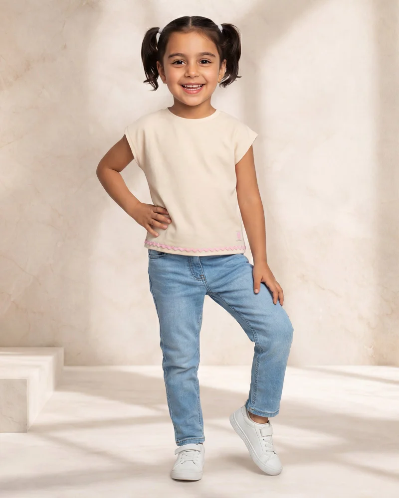 Redtag Girls Cream Solid T-Shirt