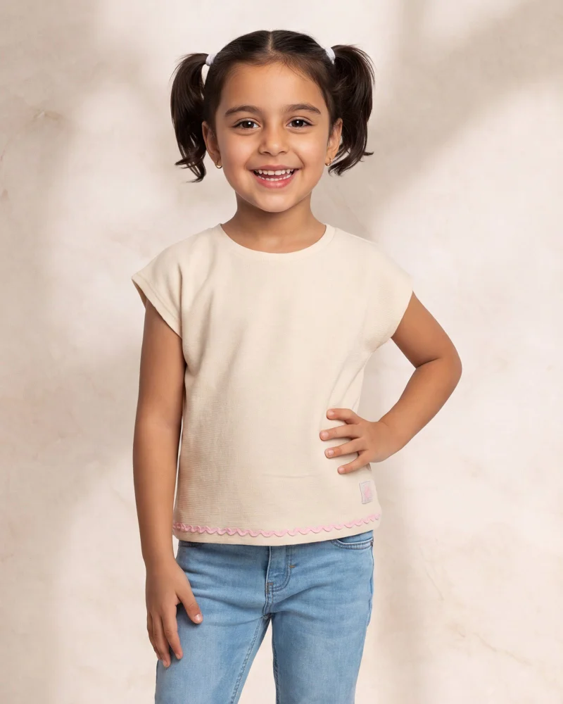 Redtag Girls Cream Solid T-Shirt