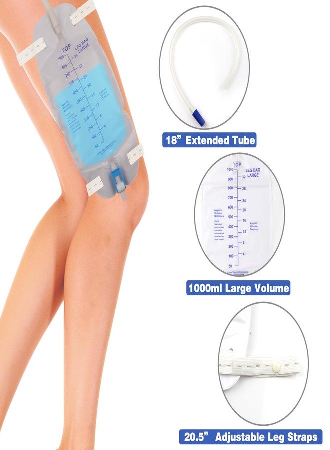 Gadget Beyond 3 Pack Catheter Bags, Premium Easy-Tap Leg Bag Urinary Drainage Bag, 32 Oz with 3 18” Tubing, Anti-Reflux Valve, with Cloth Straps to Attach to Your Foot, Advanced Flip Drain for EZ Disposal - Image 2