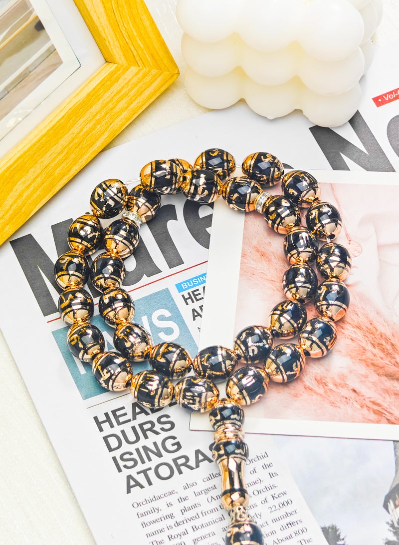 salaam-fashion 33 Beads 12mm Laser-Engraved Allah Tasbih – Black Islamic Prayer Beads for Ramadan, Hajj & Daily Worship – Elegant Gift Box Included - Image 2