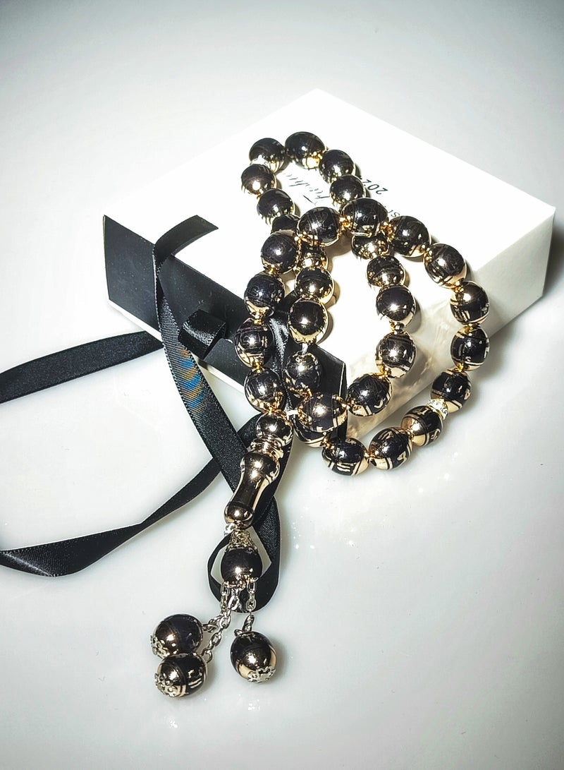 salaam-fashion 33 Beads 12mm Laser-Engraved Allah Tasbih – Black Islamic Prayer Beads for Ramadan, Hajj & Daily Worship – Elegant Gift Box Included - Image 4