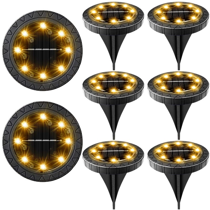 KDORRKU Solar Powered Ground Lights 8 Pack,IP68 Waterproof Outdoor LED Disk Lights for Garden,Non-Slip Landscape Path Lighting for Patio Lawn Yard,Pathway Wear-Resistant Deck Lights Walkway Decor(Warm White) - Image 1