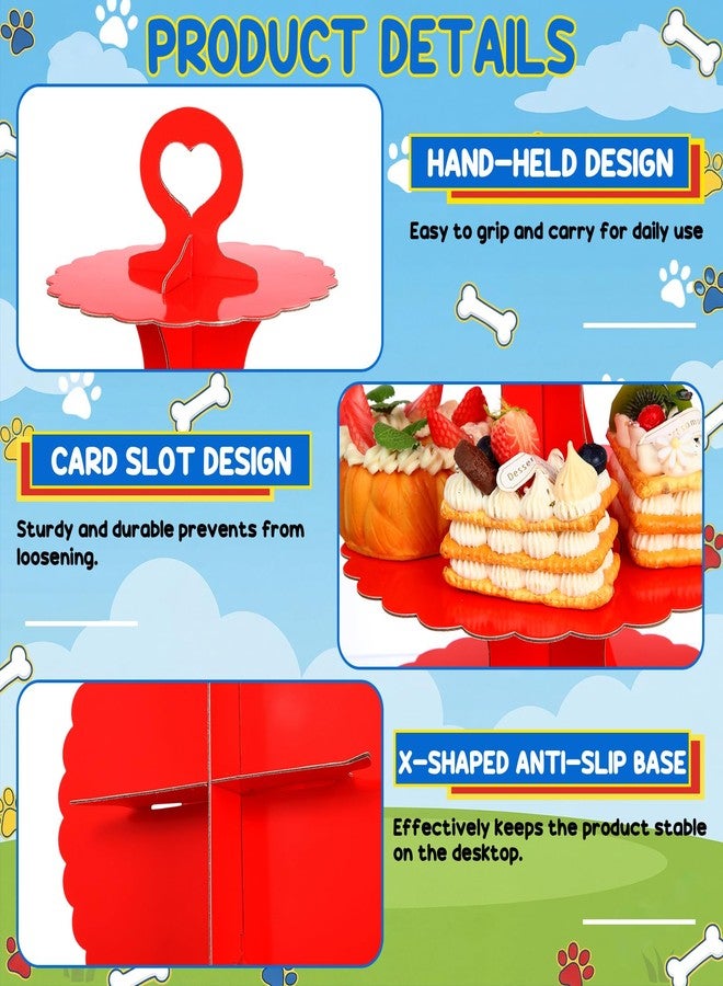 ForraFun 3 Pcs 3-tier Cupcake Stand Cardboard Tower DIY Lace Trim Cake Stand Holder for Dog Theme Birthday Dessert Table Display Tea Party Dog Party Baby Shower Supplies(Navy Blue,Red,Yellow) - Image 4