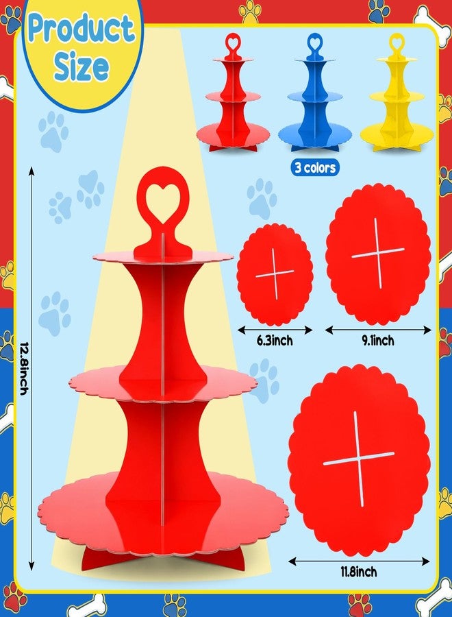 ForraFun 3 Pcs 3-tier Cupcake Stand Cardboard Tower DIY Lace Trim Cake Stand Holder for Dog Theme Birthday Dessert Table Display Tea Party Dog Party Baby Shower Supplies(Navy Blue,Red,Yellow) - Image 3