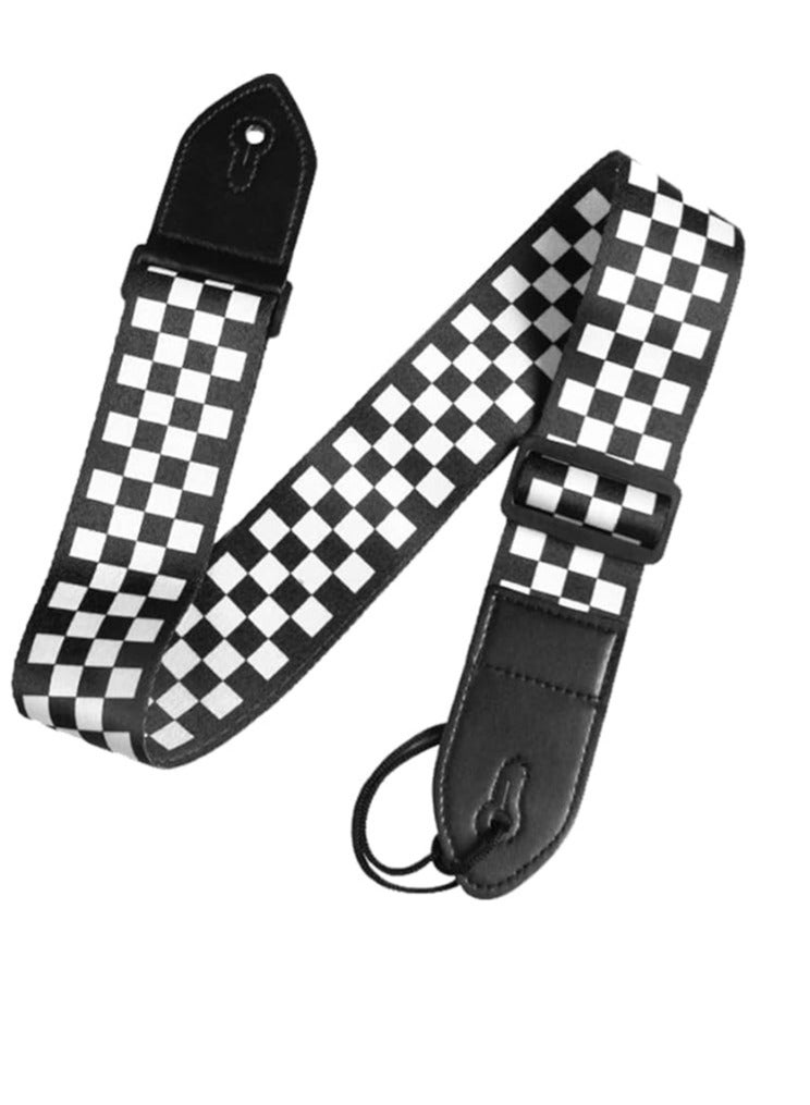 Generic Guitar Strap for Electric Guitar, Guitar Strap, Vintage, Adjustable Guitar Strap, Adjustable, Can Be Used on Electronic Guitar, Acoustic Guitar, Bass, Black and White Chessboard, Bianco E Nero, One  - Image 2