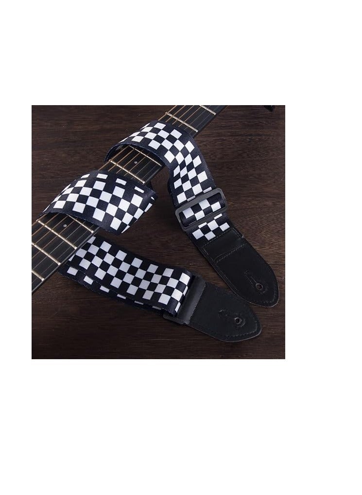Generic Guitar Strap for Electric Guitar, Guitar Strap, Vintage, Adjustable Guitar Strap, Adjustable, Can Be Used on Electronic Guitar, Acoustic Guitar, Bass, Black and White Chessboard, Bianco E Nero, One  - Image 4