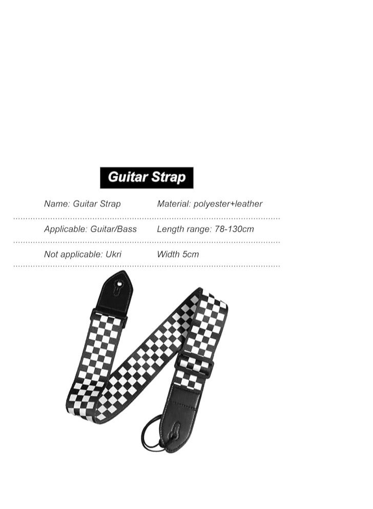 Generic Guitar Strap for Electric Guitar, Guitar Strap, Vintage, Adjustable Guitar Strap, Adjustable, Can Be Used on Electronic Guitar, Acoustic Guitar, Bass, Black and White Chessboard, Bianco E Nero, One  - Image 5