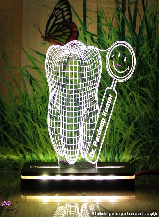 OSMLY Acrylic Teeth Smile Table Name Palte, Laser Engraving LED Glworing Table Lamp, for Dentist Name Plate for Office Dashbad Decor (6 x 8 inch, Single Light(Warm White)) - Image 1