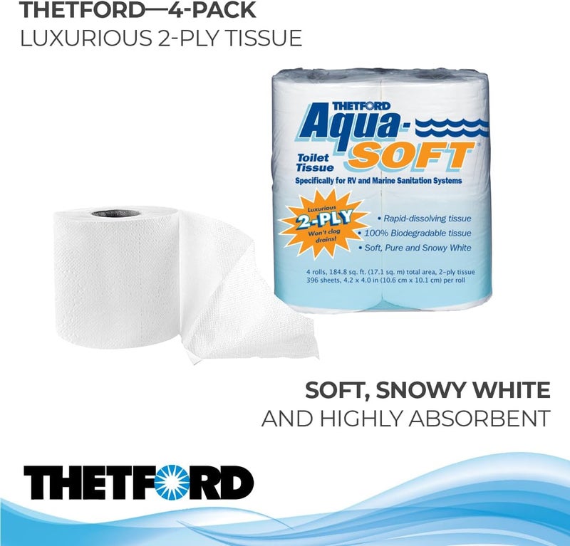 Thetford Aqua-Soft 2-Ply Toilet Tissue for RV and Marine - Pack of 4 Rolls - Image 2