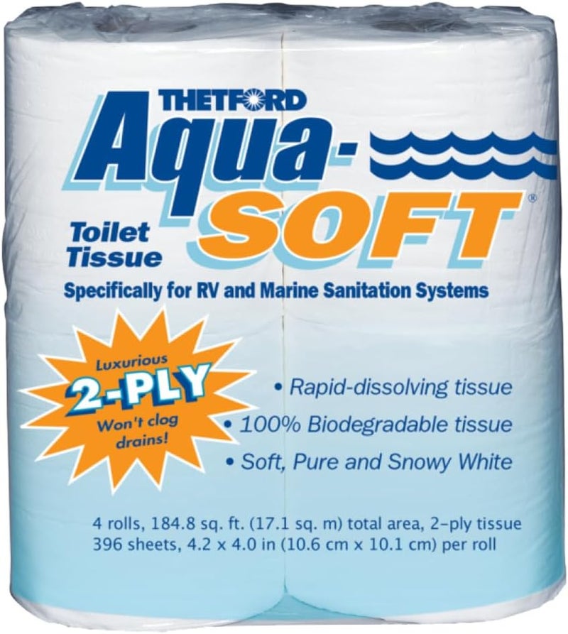 Thetford Aqua-Soft 2-Ply Toilet Tissue for RV and Marine - Pack of 4 Rolls - Image 1