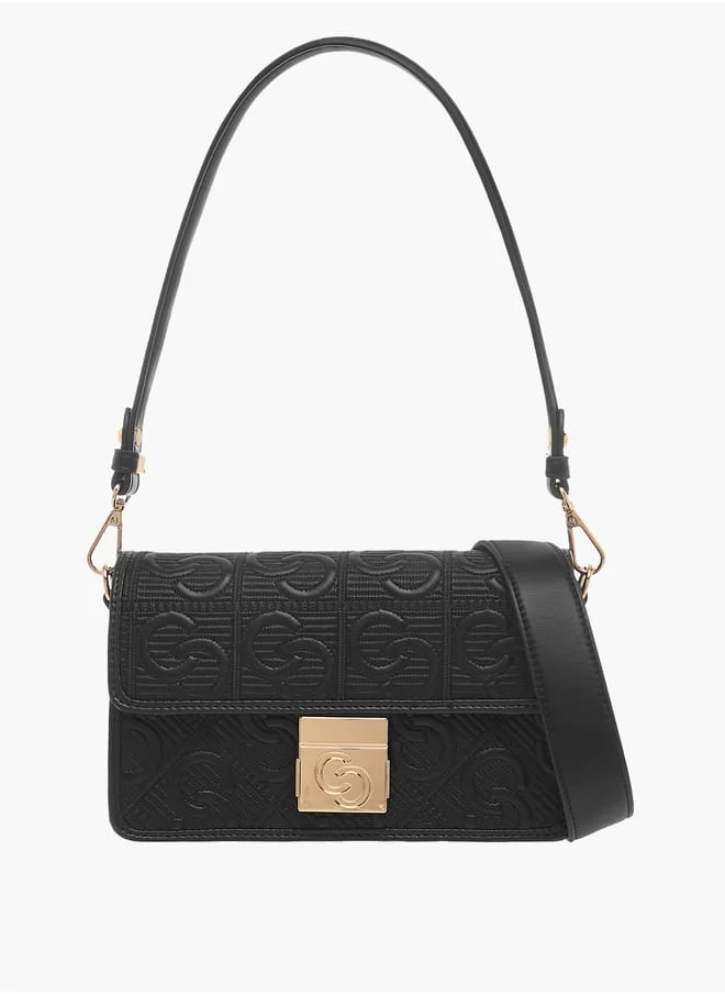 سيليست Womens All-Over Monogram Textured Crossbody Bag With Flap Closure