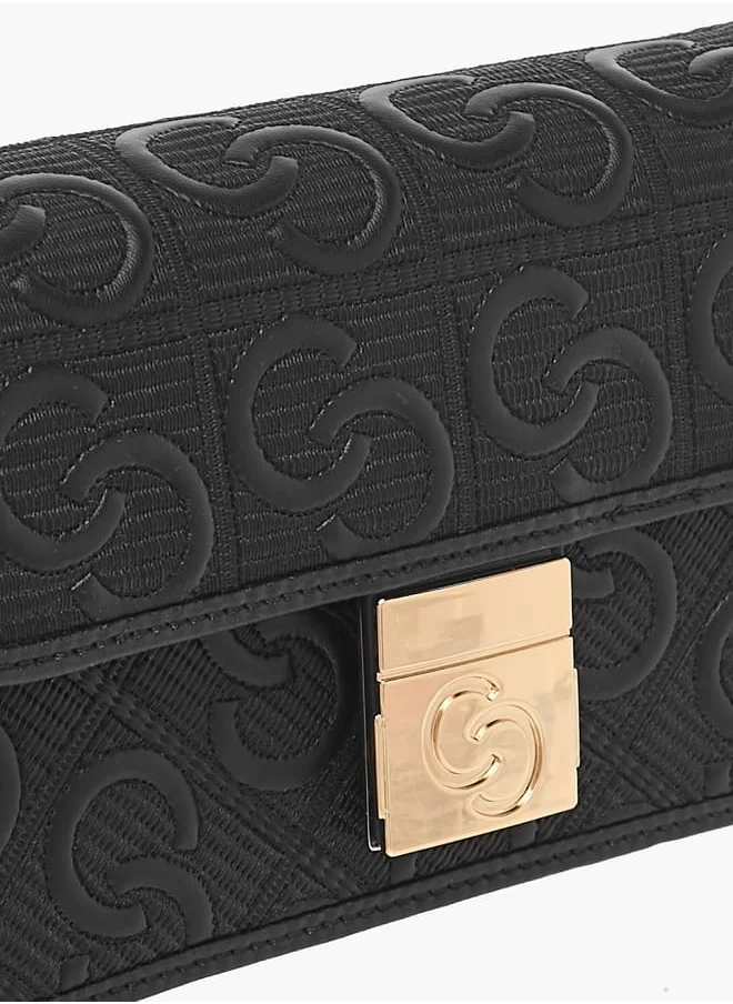 Celeste Womens All-Over Monogram Textured Crossbody Bag With Flap Closure
