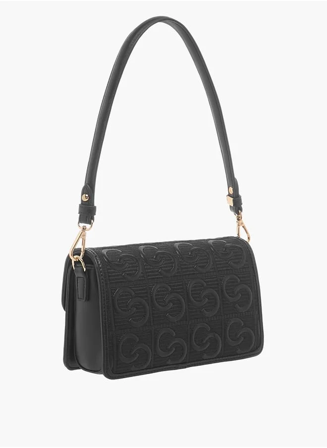 Celeste Womens All-Over Monogram Textured Crossbody Bag With Flap Closure