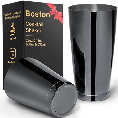 Stainless Steel Cocktail Shaker 2 Piece 18oz Unweighted  28oz Weighted Professional Bartender Boston Shaker Drink Mixer for Bartending Essential Bar Tools  BLACK