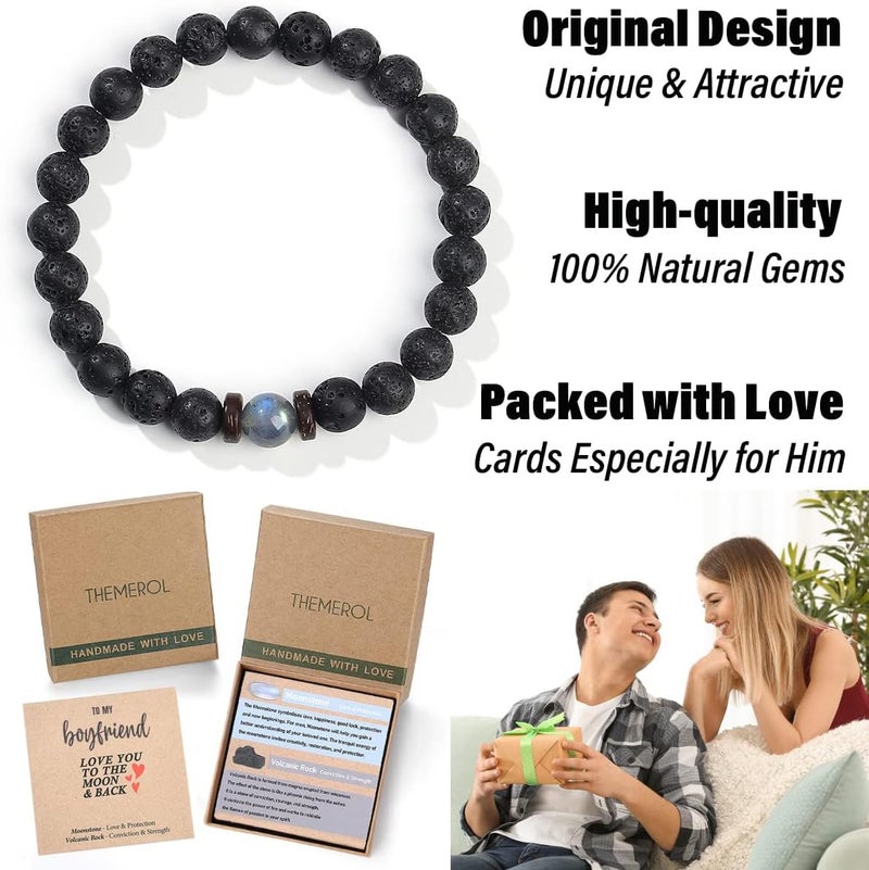 Excefore Beaded Bracelets, Jewelry Gifts for Men Women - 7.5 inches One Year Anniversary with Meaningful Card Anniversary Birthday Valentines Gifts for Husband Boyfriend Dad Son - Image 3