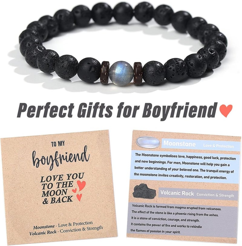 Excefore Beaded Bracelets, Jewelry Gifts for Men Women - 7.5 inches One Year Anniversary with Meaningful Card Anniversary Birthday Valentines Gifts for Husband Boyfriend Dad Son - Image 2