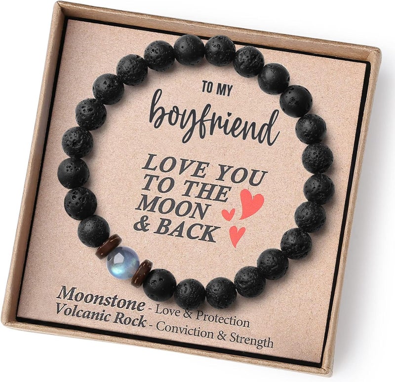 Excefore Beaded Bracelets, Jewelry Gifts for Men Women - 7.5 inches One Year Anniversary with Meaningful Card Anniversary Birthday Valentines Gifts for Husband Boyfriend Dad Son - Image 1