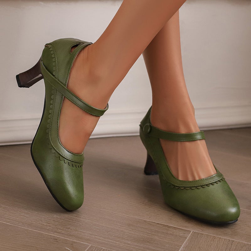 Spring 2025 Independent Station Source Fashion High Heeled Lace 40-48 Plus Size Retro Mary Jane Office Single Shoes - Image 5