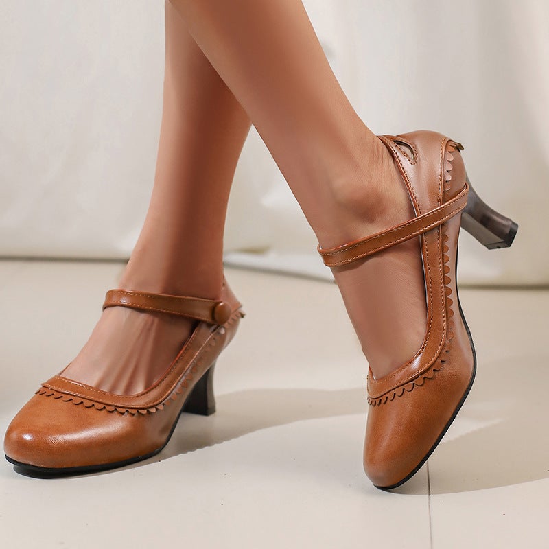 Spring 2025 Independent Station Source Fashion High Heeled Lace 40-48 Plus Size Retro Mary Jane Office Single Shoes - Image 2