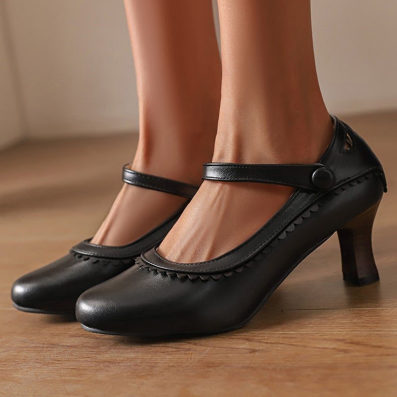 Spring 2025 Independent Station Source Fashion High Heeled Lace 40-48 Plus Size Retro Mary Jane Office Single Shoes - Image 4