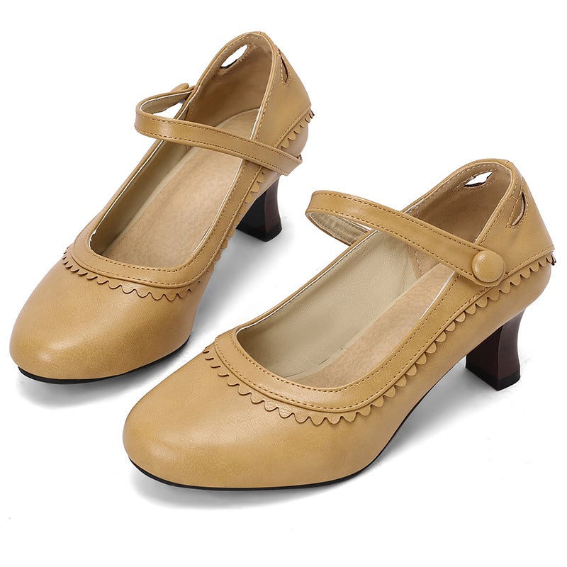 Spring 2025 Independent Station Source Fashion High Heeled Lace 40-48 Plus Size Retro Mary Jane Office Single Shoes - Image 1