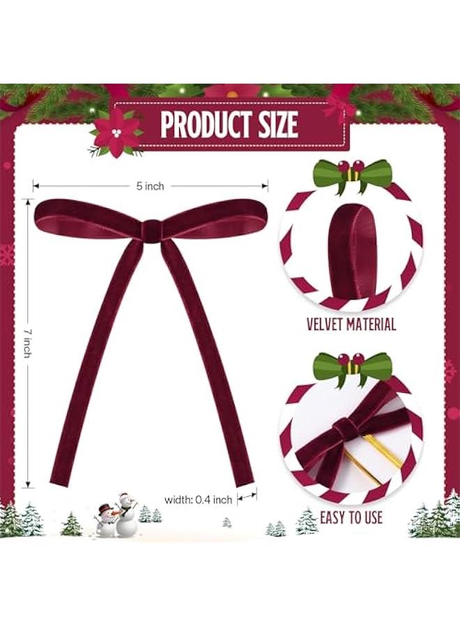 زد جوي 36 قطعة من فيونكات الكريسماس المخملية بنمط ريفي عتيق لشجرة الكريسماس، شريط مخملي للسلالم واكليل المدفأة وديكور المنزل وحفلات الشتاء في الاماكن المغلقة والمفتوحة (بورغندي، 5×7 انش) - Image 2