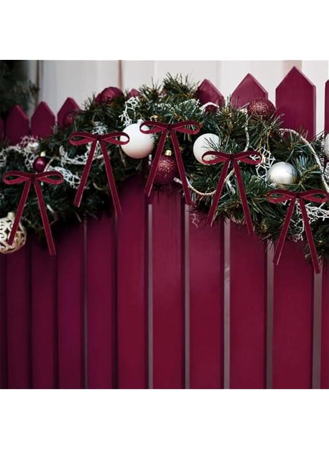 زد جوي 36 قطعة من فيونكات الكريسماس المخملية بنمط ريفي عتيق لشجرة الكريسماس، شريط مخملي للسلالم واكليل المدفأة وديكور المنزل وحفلات الشتاء في الاماكن المغلقة والمفتوحة (بورغندي، 5×7 انش) - Image 4