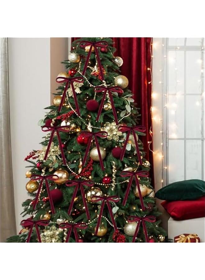 زد جوي 36 قطعة من فيونكات الكريسماس المخملية بنمط ريفي عتيق لشجرة الكريسماس، شريط مخملي للسلالم واكليل المدفأة وديكور المنزل وحفلات الشتاء في الاماكن المغلقة والمفتوحة (بورغندي، 5×7 انش) - Image 5