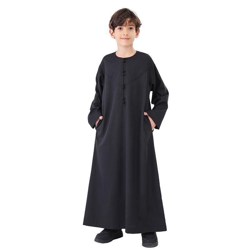فستان عرقي للأولاد بياقة مستديرة وأزرار عقد يدوية TH887 - Image 5