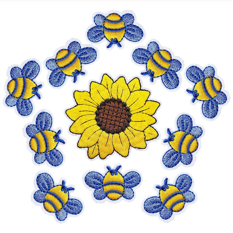 Bee PatchEmbroidered Sunflower PatchSPRT 11 Pieces Iron on Bee Yellow Flower Patches Decoration Sewing Patch for Bags Jackets Jeans Clothes