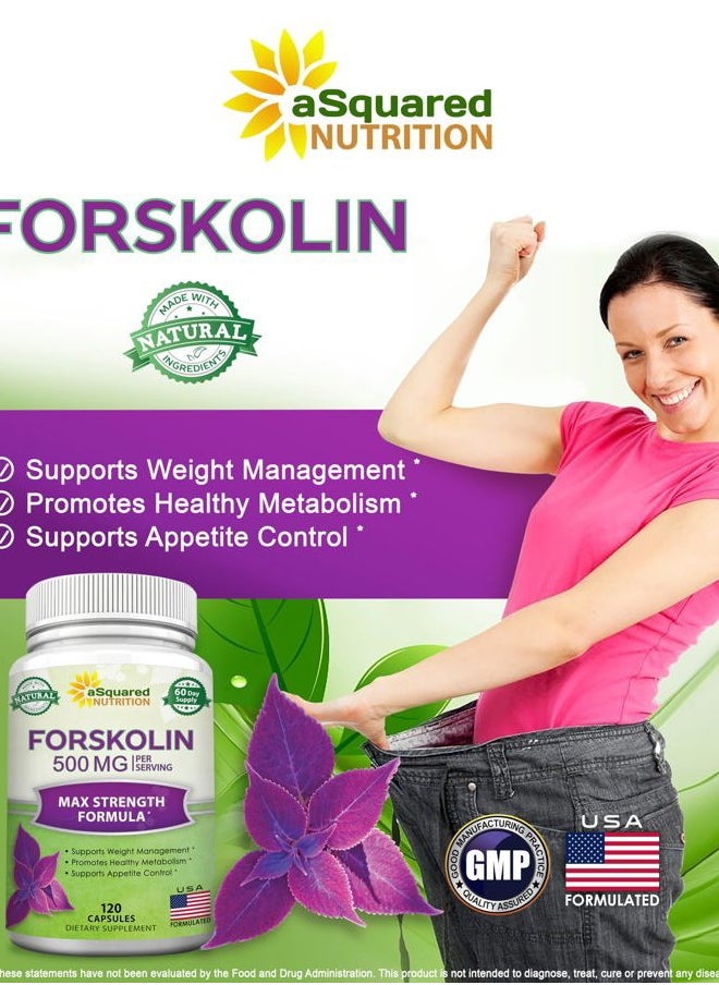 aSquared Nutrition - Forskolin 500mg Max Strength -120 Capsules, Natural Supplement for Pure Weight Loss Fuel, Coleus Forskohlii Root-Forskolin Diet Pills, Belly Buster Pure Fat Burner 2X Slim Trim Lose - Image 1